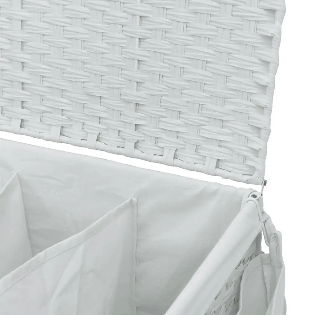 Rattan Laundry Basket with Wheels for Bathroom or Laundry Room White 60x35x60.5cm 3 Compartments