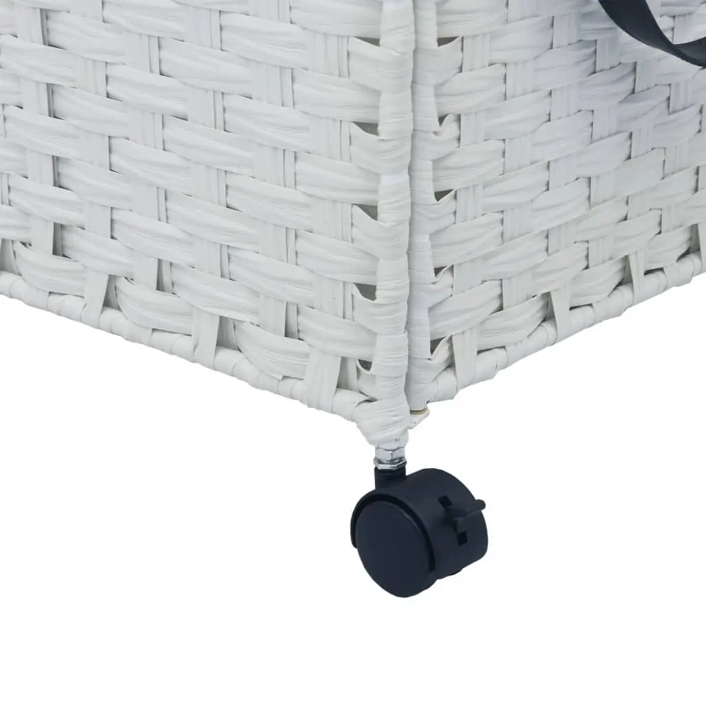 Rattan Laundry Basket with Wheels for Bathroom or Laundry Room White 60x35x60.5cm 3 Compartments