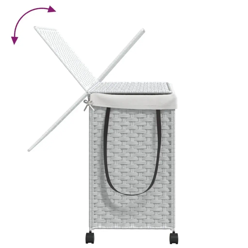 Rattan Laundry Basket with Wheels for Bathroom or Laundry Room White 60x35x60.5cm 3 Compartments