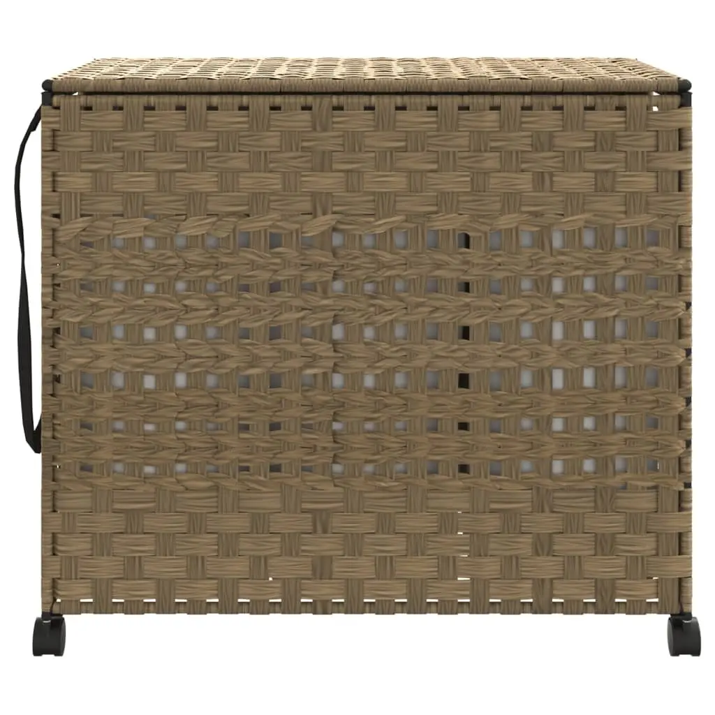 Laundry Basket with Wheels Brown Rattan Hand-Woven Storage Hamper 66x35x60cm