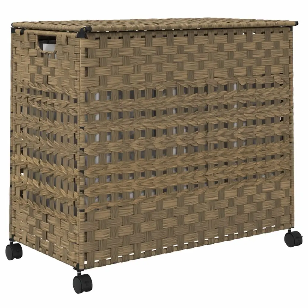 Laundry Basket with Wheels Brown Rattan Hand-Woven Storage Hamper 66x35x60cm