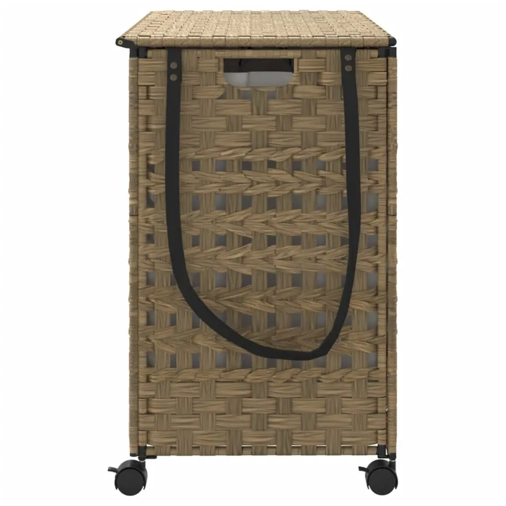 Laundry Basket with Wheels Brown Rattan Hand-Woven Storage Hamper 66x35x60cm