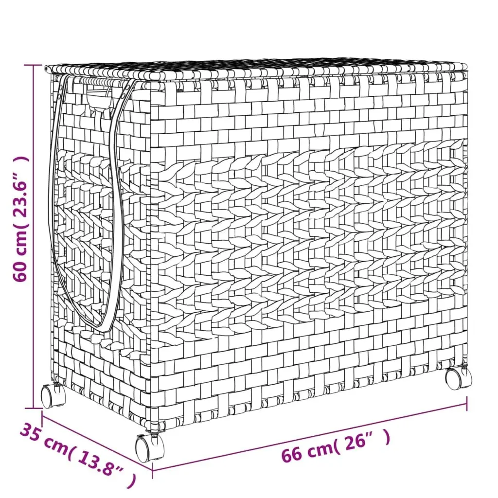 Laundry Basket with Wheels Brown Rattan Hand-Woven Storage Hamper 66x35x60cm