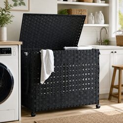 Dimensions of Rattan Laundry Basket with Wheels: 66x35x60cm