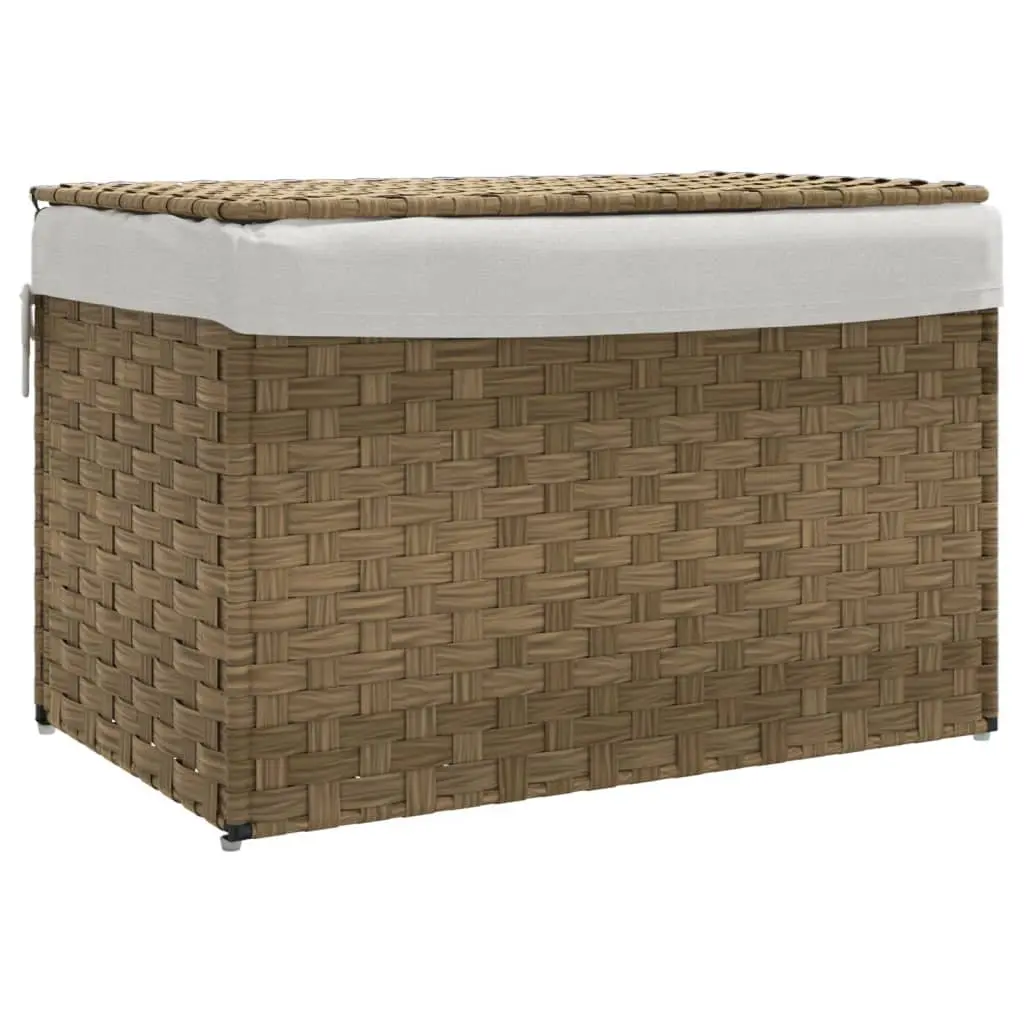 Laundry Basket with Lid for Bathroom or Laundry Room Brown Poly Rattan 55.5 x 35 x 34 cm