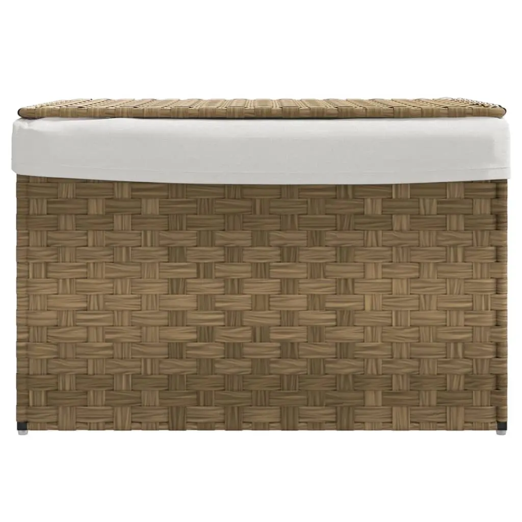 Laundry Basket with Lid for Bathroom or Laundry Room Brown Poly Rattan 55.5 x 35 x 34 cm