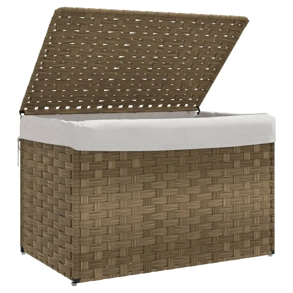 Laundry Basket with Lid for Bathroom or Laundry Room Brown Poly Rattan 55.5 x 35 x 34 cm