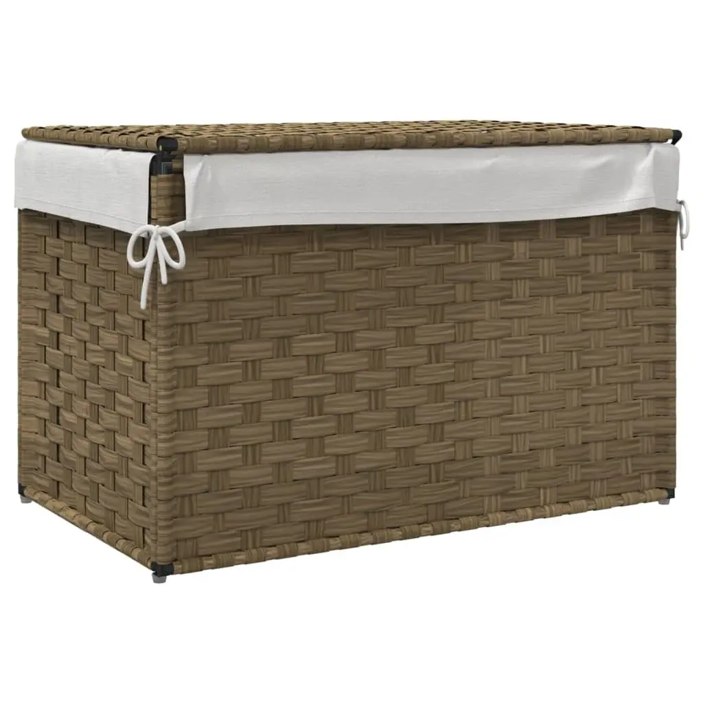Laundry Basket with Lid for Bathroom or Laundry Room Brown Poly Rattan 55.5 x 35 x 34 cm