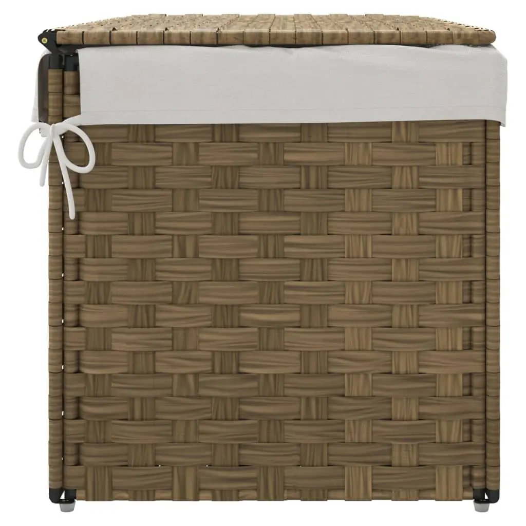 Laundry Basket with Lid for Bathroom or Laundry Room Brown Poly Rattan 55.5 x 35 x 34 cm
