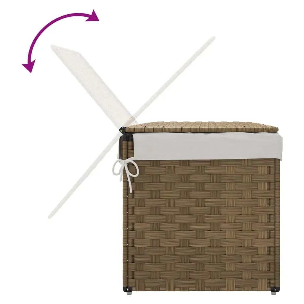 Laundry Basket with Lid for Bathroom or Laundry Room Brown Poly Rattan 55.5 x 35 x 34 cm