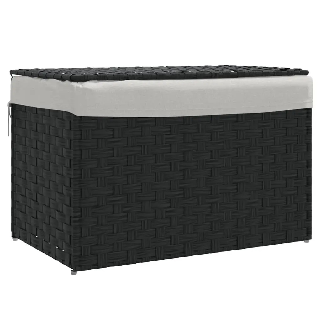 Laundry Basket with Lid for Bathroom or Laundry Room Black Poly Rattan 55.5x35x34cm Foldable Storage Bin