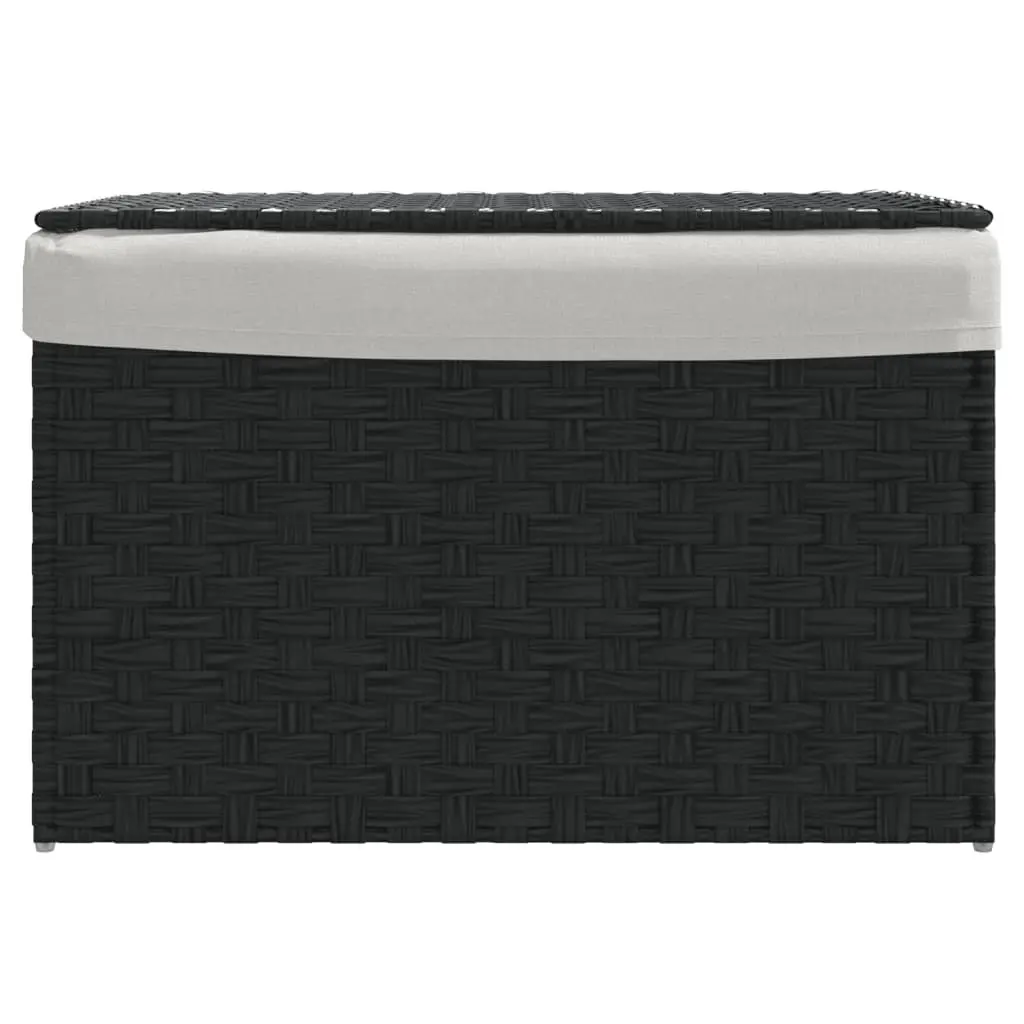 Laundry Basket with Lid for Bathroom or Laundry Room Black Poly Rattan 55.5x35x34cm Foldable Storage Bin