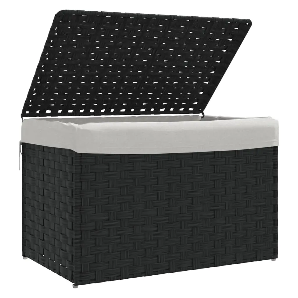 Laundry Basket with Lid for Bathroom or Laundry Room Black Poly Rattan 55.5x35x34cm Foldable Storage Bin