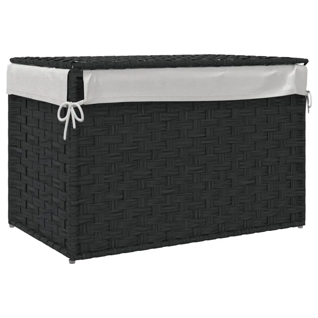 Laundry Basket with Lid for Bathroom or Laundry Room Black Poly Rattan 55.5x35x34cm Foldable Storage Bin