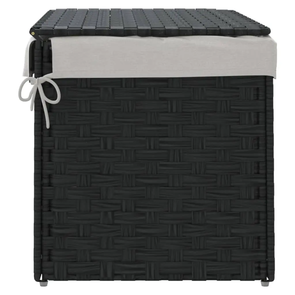 Laundry Basket with Lid for Bathroom or Laundry Room Black Poly Rattan 55.5x35x34cm Foldable Storage Bin