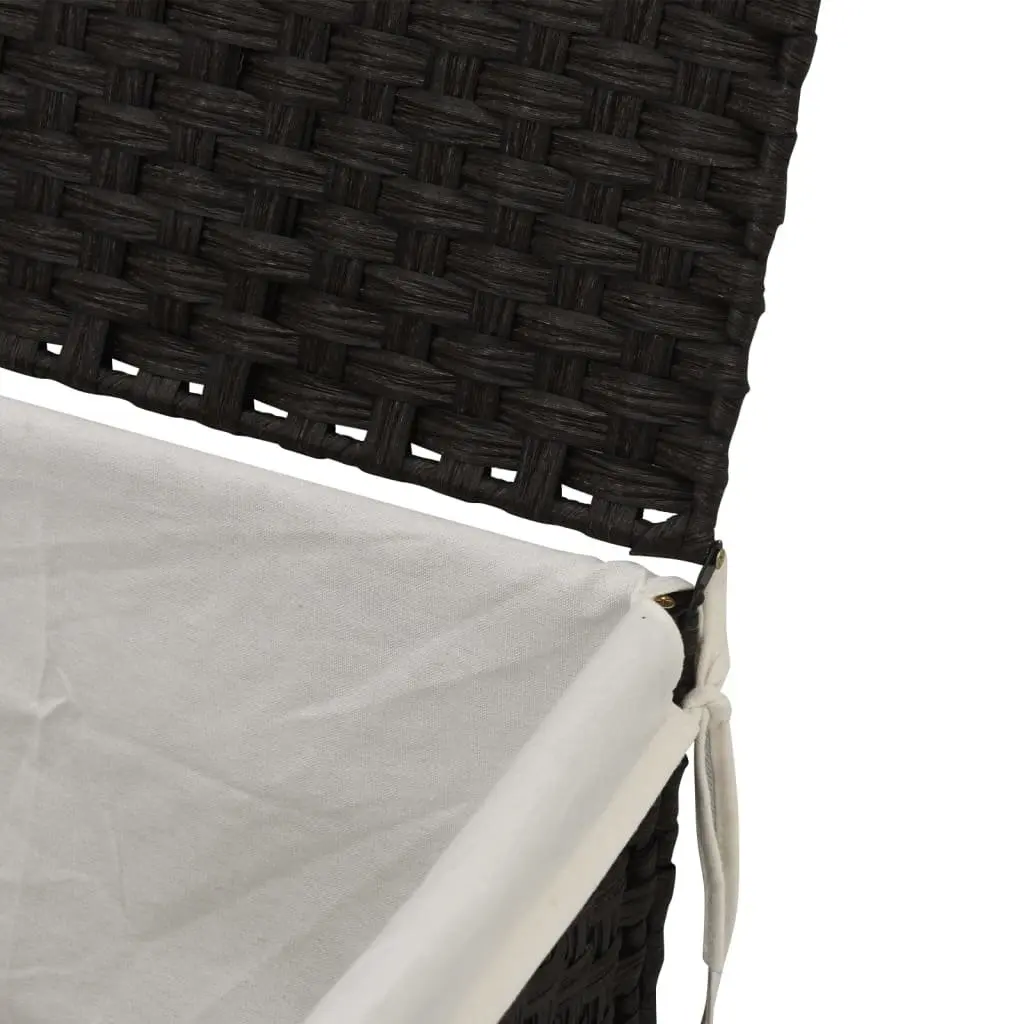 Laundry Basket with Lid for Bathroom or Laundry Room Black Poly Rattan 55.5x35x34cm Foldable Storage Bin
