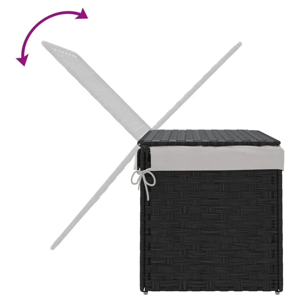 Laundry Basket with Lid for Bathroom or Laundry Room Black Poly Rattan 55.5x35x34cm Foldable Storage Bin