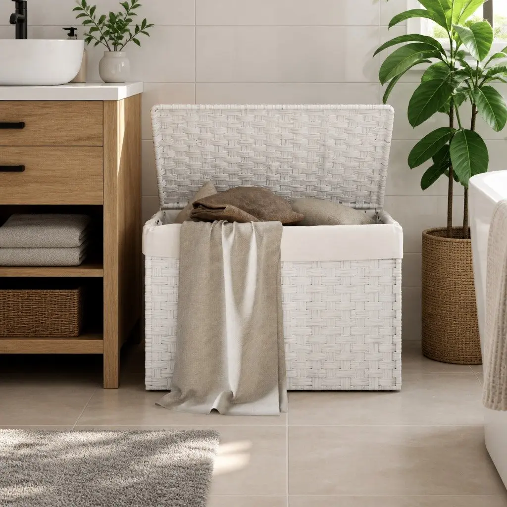 Laundry Basket with Lid for Bathroom or Laundry Room 55.5x35x34cm Foldable Storage Bin