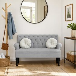 Grey Fabric Bench: Dimensions 120 x 62 x 75.5 cm