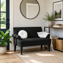 Black Fabric Bench with Dimensions 120 x 62 x 75.5 cm