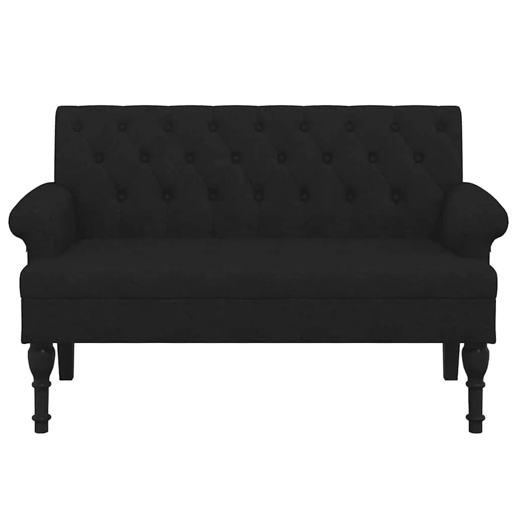 Bench with Backrest Black Fabric Padded Seat Armrests Button Tufted Design Home