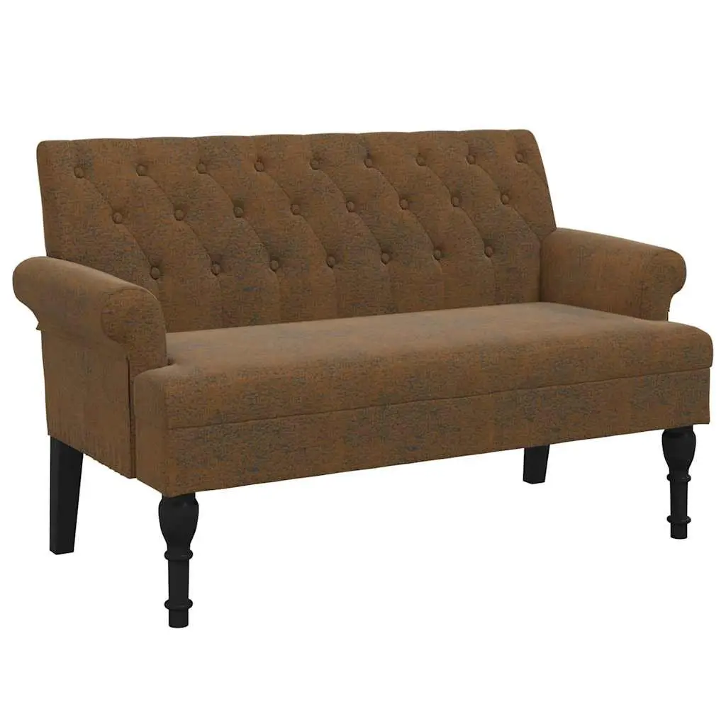 Faux Suede Leather Padded Bench with Backrest