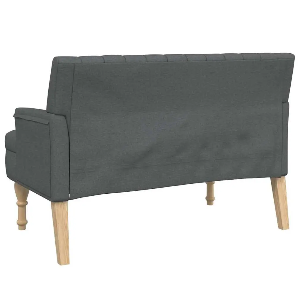 Bench with Cushions Grey Fabric Padded Seat Backrest Armrests Home Office