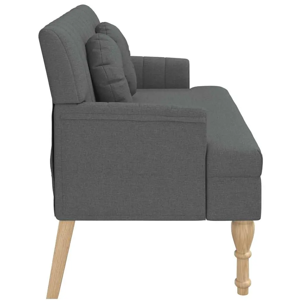 Bench with Cushions Grey Fabric Padded Seat Backrest Armrests Home Office