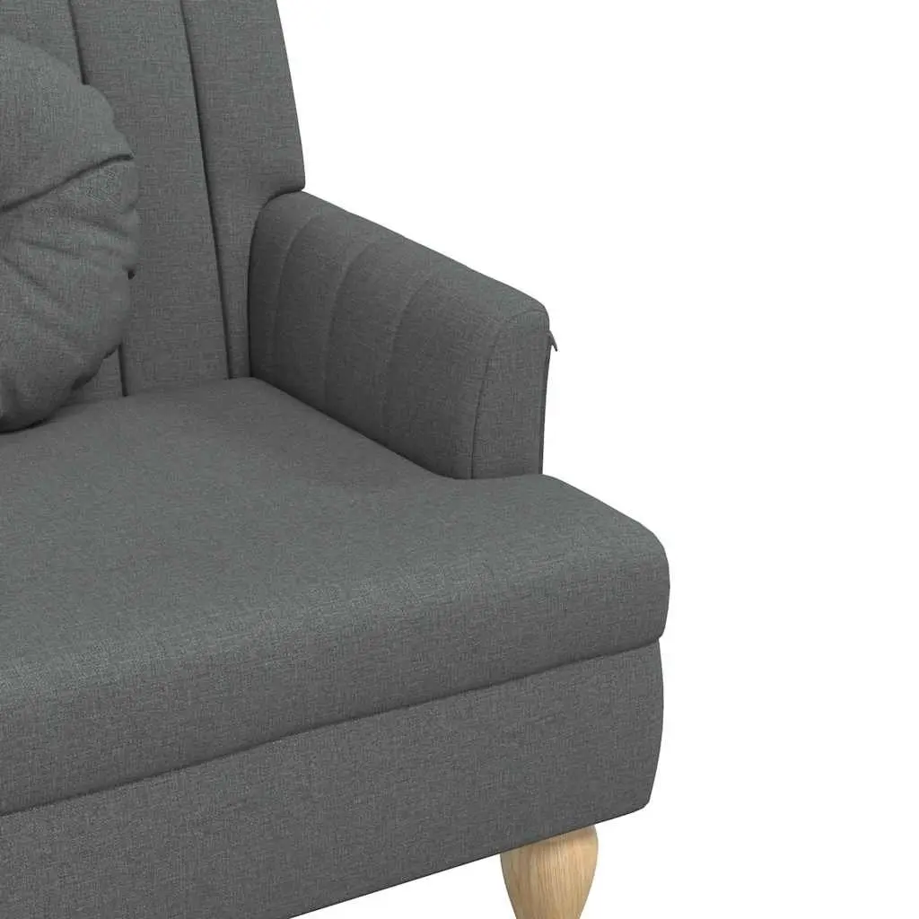 Bench with Cushions Grey Fabric Padded Seat Backrest Armrests Home Office