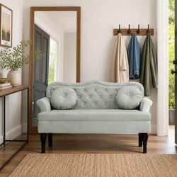 Specifications for Light Grey Velvet Bench with Cushions