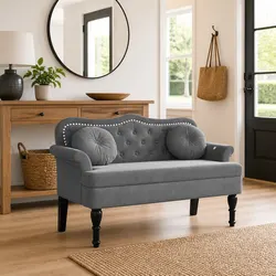 Grey Velvet Bench with Detailed Specifications