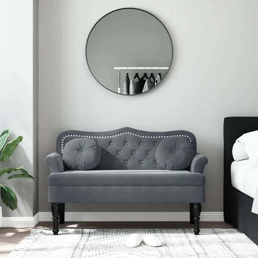 Grey Velvet Bench with Detailed