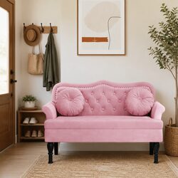 Bench with Cushions in Pink Velvet - 120.5 x 65 x 75 cm