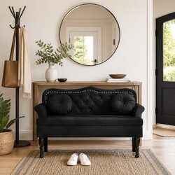 Black Velvet Bench with Cushions - Dimensions and Specs