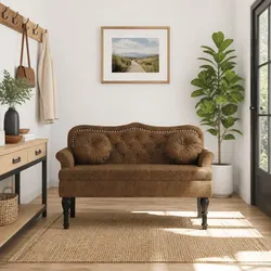 Specifications for Brown Faux Suede Upholstered Bench
