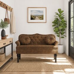 Specifications for Brown Faux Suede Upholstered Bench