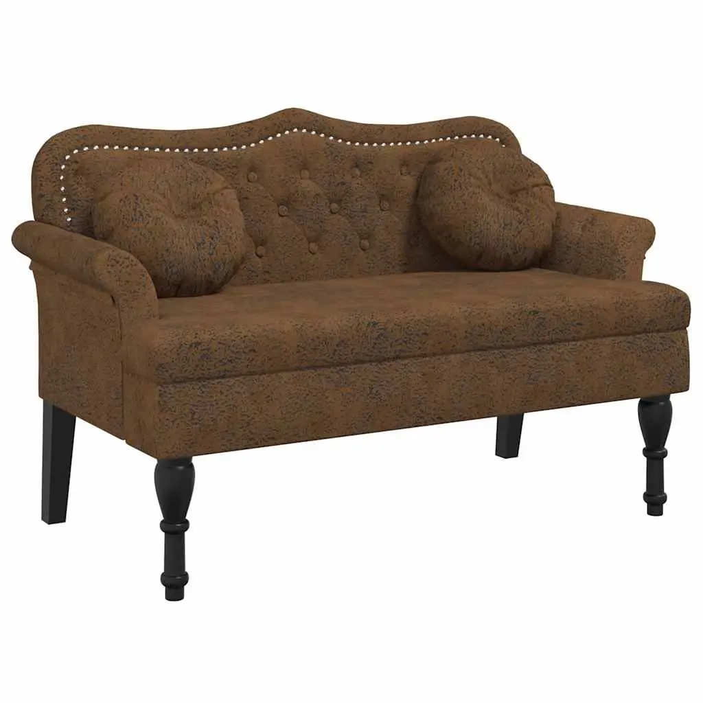 Brown Faux Suede Upholstered Bench