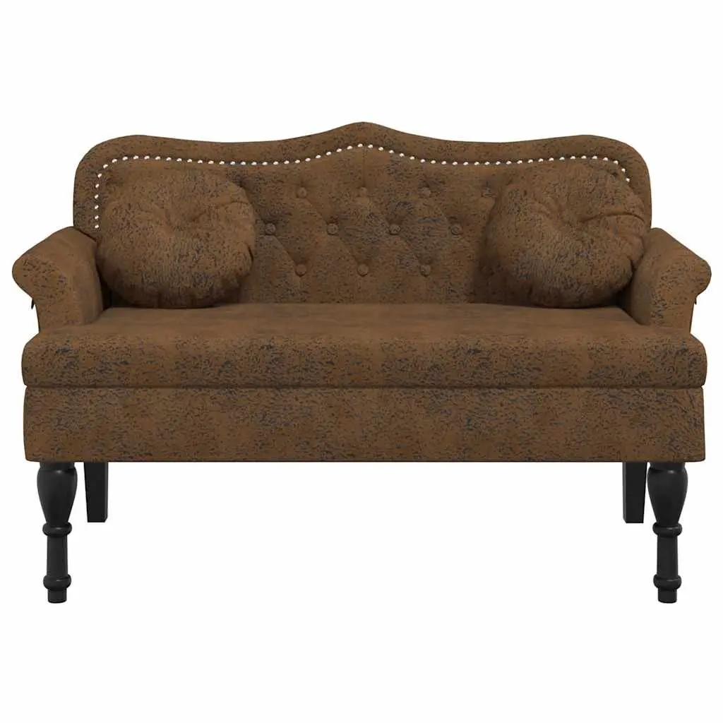 Brown Faux Suede Upholstered Bench