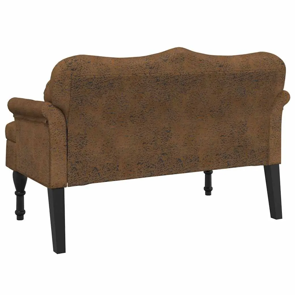 Brown Faux Suede Upholstered Bench