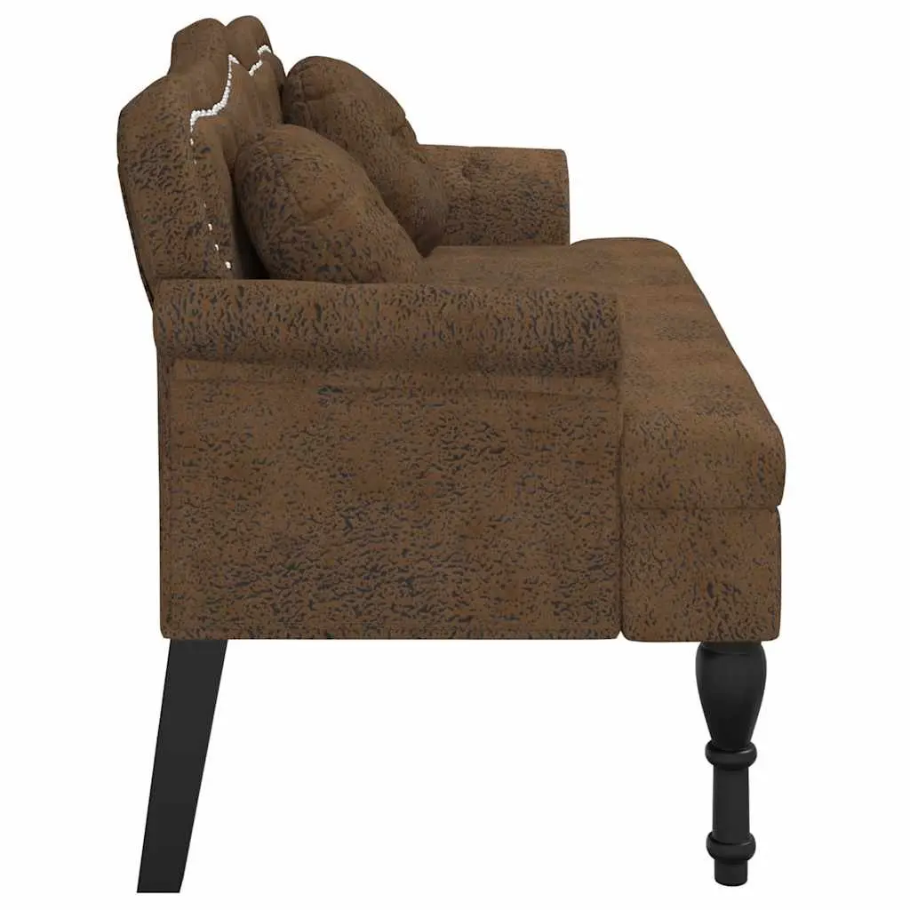 Brown Faux Suede Upholstered Bench