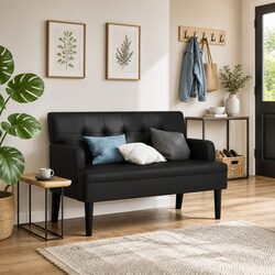 Black Faux Leather Bench: Dimensions & Features