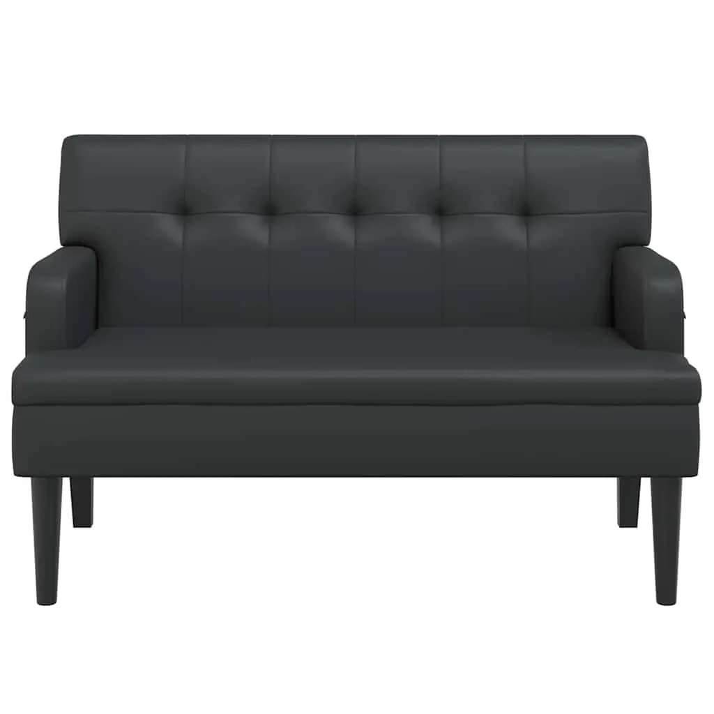 Bench with Backrest Black Faux Leather Seating Armrest Padded Seat Home Office