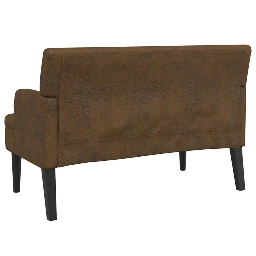 Bench for Living Room Office Seating Brown Faux Suede Leather Backrest Armrests Wooden Feet 112 x 65.5 x 75 cm