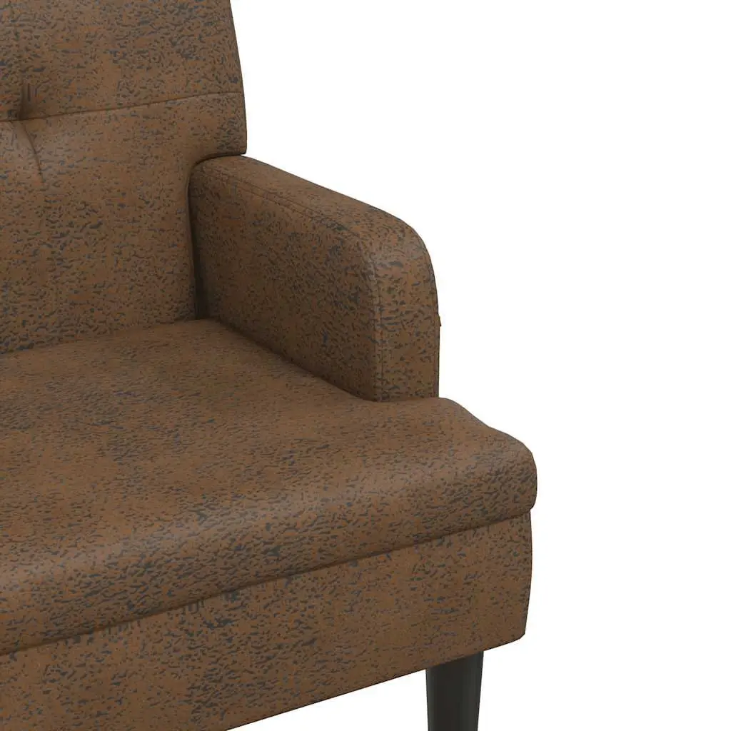 Bench for Living Room Office Seating Brown Faux Suede Leather Backrest Armrests Wooden Feet 112 x 65.5 x 75 cm
