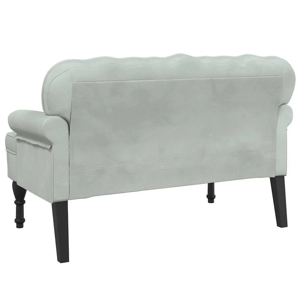 Bench with Backrest Grey Velvet Padded Seat Armrests Wave Design Home Furniture
