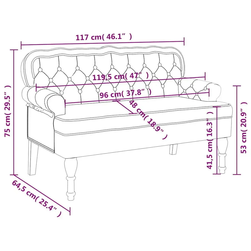 Velvet Bench for Living Room Grey 119.5 x 64.5 x 75 cm