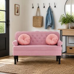 Dimensions: Pink Velvet Bench with Backrest 119.5x64.5x75 cm