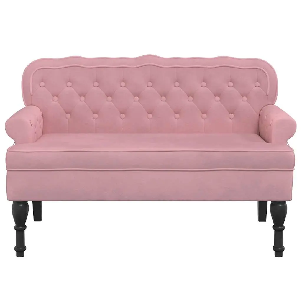 Velvet Bench with Backrest Pink Padded Seat Armrests Wave Design Home Furniture