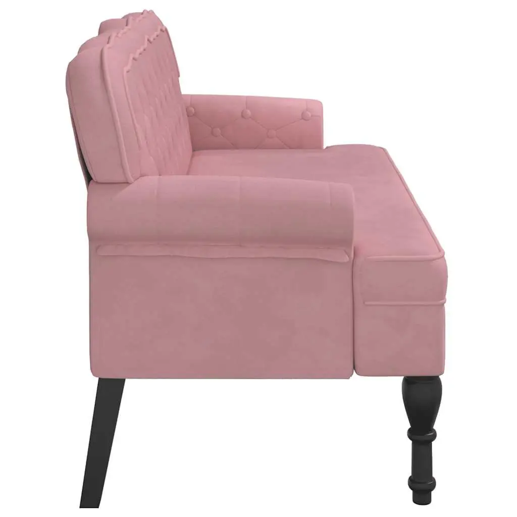 Velvet Bench with Backrest Pink Padded Seat Armrests Wave Design Home Furniture