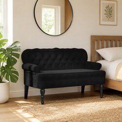 Padded Black Velvet Bench with Dimensions 119.5 x 64.5 x 75 cm